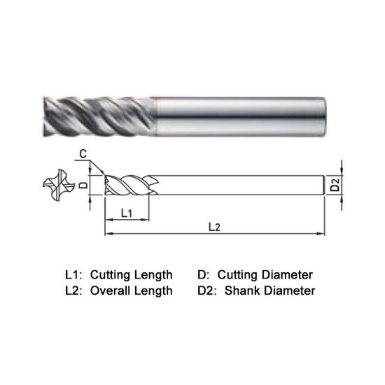 Picture of WIDIN XCC504250 DIA 25MM SH 0.9843 LOC 1.9685 OAL 4.7244 End Mill Standard Flute High Helix Carbide TiAlN Single End 45.0° Chamfer X-STAR