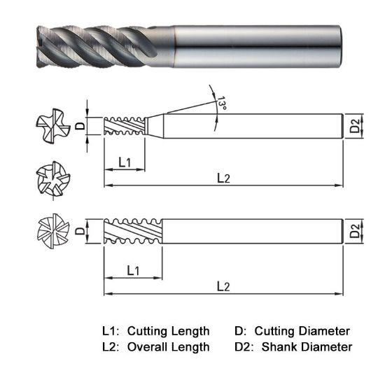 Picture of WIDIN ZF624060 DIA 6MM SH 0.2362 LOC 0.2756 OAL 2.1260 End Mill Carbide AlTiN Single End Square Sharp Z-SUS-MATE