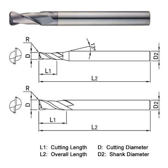 Picture of WIDIN ZR3220502 DIA 5MM SH 0.2362 LOC 0.5118 OAL 3.1496 End Mill Standard Flute Standard Helix Carbide TiAlN Single End Corner Radius 0.0079 0.20MM THUNDER