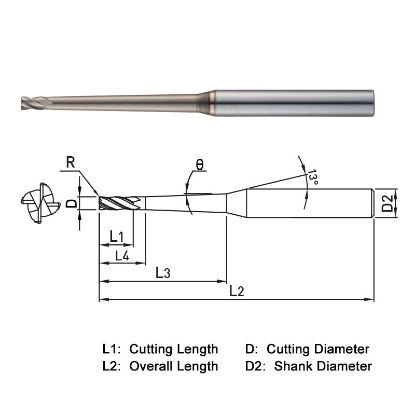 Picture of WIDIN WR542040030170 DIA 4MM SH 0.3150 LOC 0.2362 OAL 4.7244 End Mill Standard Flute Standard Helix Carbide AlTiN Single End Corner Radius 0.0118 0.30MM WINNER
