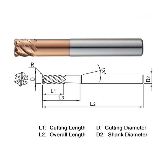 Picture of WIDIN ZR7061001030 DIA 10MM SH 0.3937 LOC 0.3937 OAL 2.7559 End Mill Standard Flute High Helix Carbide AlTiN Single End Corner Radius 0.0394 1.00MM Z-STAR
