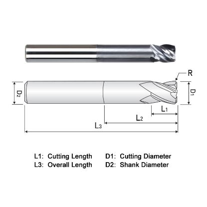 Picture of WIDIN XR525A032015 DIA 1/2 SH 0.50 LOC 1.2500 OAL 4.00 End Mill Standard Flute Variable Helix Carbide TiAlN Single End Corner Radius 0.0150 0.38MM X-STAR