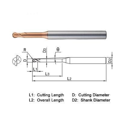 Picture of WIDIN ZSLNB2004-1 DIA 0.40MM SH 0.1575 LOC 0.0118 OAL 1.968 End Mill Standard Flute Standard Helix Carbide AlTiN Single End Ball Nose Z-STAR