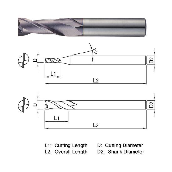 Picture of WIDIN TX302200 DIA 20MM SH 0.7874 LOC 1.4961 OAL 3.9370 End Mill Standard Flute Standard Helix Carbide TiAlN Single End Square Sharp THUNDER