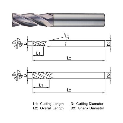 Picture of WIDIN TX304050 DIA 5MM SH 0.2362 LOC 0.5118 OAL 1.9685 End Mill Standard Flute Standard Helix Carbide TiAlN Single End Square Sharp THUNDER