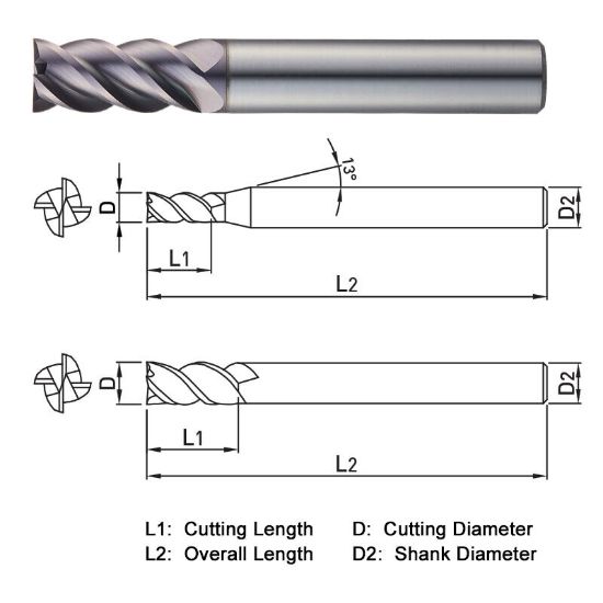 Picture of WIDIN TX304H060 DIA 6MM SH 0.2362 LOC 0.5118 OAL 1.9685 End Mill Standard Flute High Helix Carbide TiAlN Single End Square Sharp THUNDER