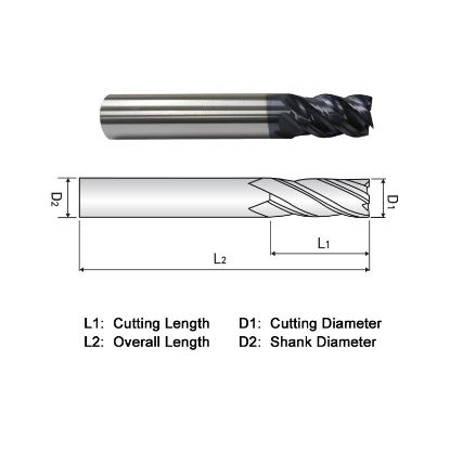 Picture of WIDIN XE504A020 DIA 5/16 SH 0.3125 LOC 0.8125 OAL 2.50 End Mill Standard Flute Variable Helix Carbide AlTiN Single End Square Sharp X-STAR