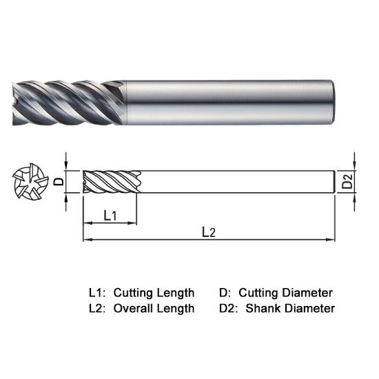 Picture of WIDIN XE505120 DIA 12MM SH 0.4724 LOC 1.0236 OAL 3.2677 End Mill Standard Flute Variable Helix Carbide TiAlN Single End Square Sharp X-STAR