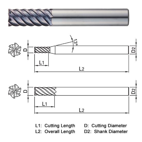 Picture of WIDIN ZE516080 DIA 8MM SH 0.3150 LOC 0.7087 OAL 2.3622 End Mill Standard Flute High Helix Carbide AlTiN Single End Square Sharp CLASSIC