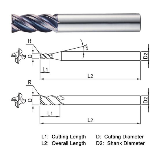Picture of WIDIN XR504060 DIA 6MM SH 0.2362 LOC 0.5118 OAL 1.9685 End Mill Standard Flute Variable Helix Carbide AlTiN Single End Corner Radius 0.0079 0.20MM X-STAR