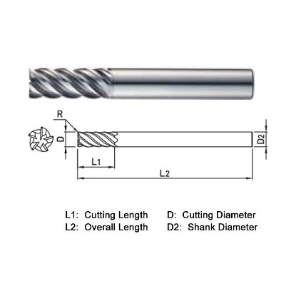 Picture of WIDIN XR50512075 DIA 12MM SH 0.4724 LOC 1.0236 OAL 3.2677 End Mill Standard Flute Variable Helix Carbide TiAlN Single End Corner Radius 0.0295 0.75MM X-STAR
