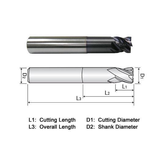 Picture of WIDIN XXE534A016 DIA 1/4 SH 0.2500 LOC 0.3750 OAL 4.00 End Mill Standard Flute Variable Helix Carbide TiAlN Single End Square Sharp XX-STAR
