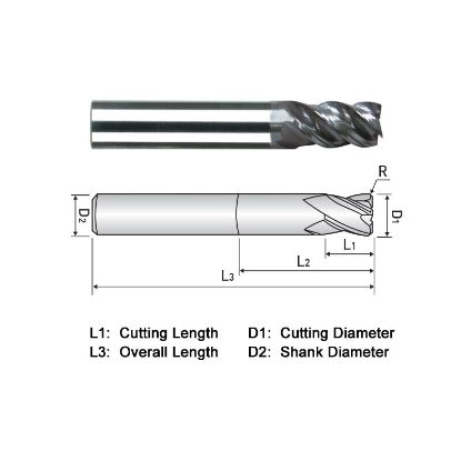 Picture of WIDIN XXR504A032030 DIA 1/2 SH 0.50 LOC 0.6250 OAL 2.50 End Mill Standard Flute Variable Helix Carbide AlTiN Single End Corner Radius 0.0300 0.76MM XX STAR