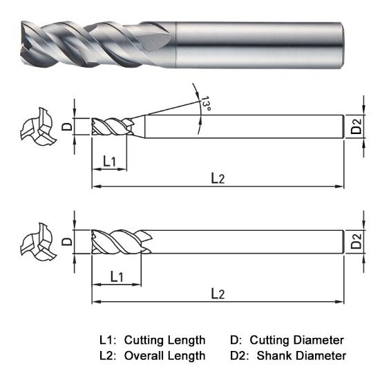 Picture of WIDIN XCE503040 DIA 4MM SH 0.2362 LOC 0.4724 OAL 1.9685 End Mill Standard Flute High Helix Carbide TiAlN Single End Square Sharp X-STAR