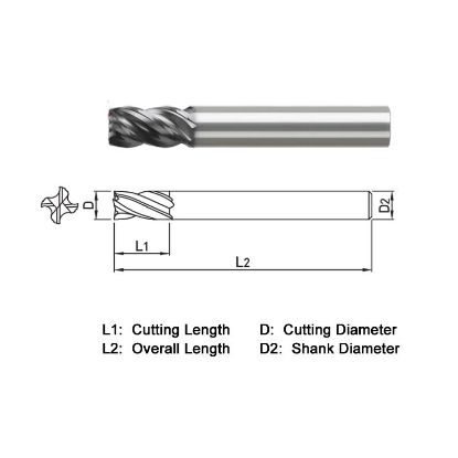 Picture of WIDIN VXE514A020 DIA 5/16 SH 0.3125 LOC 0.8125 OAL 2.50 End Mill Standard Flute Variable Helix Carbide TiAlN Single End Square Sharp VH SERIES