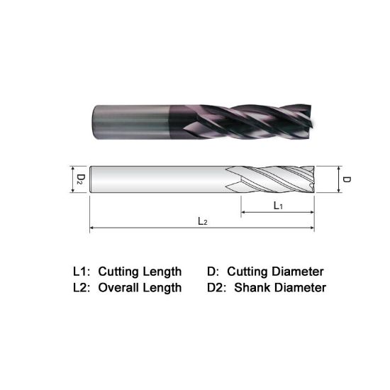 Picture of WIDIN ZA304064XF DIA 1 SH 1.00 LOC 3.00 OAL 6.00 End Mill Standard Flute Standard Helix Carbide AlTiN Single End Square Sharp General Purpose