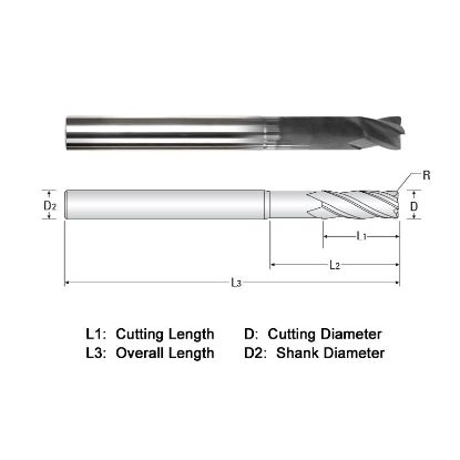 Picture of WIDIN WGR524A016-4-020SP DIA 1/4 SH 0.2500 LOC 0.2500 OAL 4.00 End Mill Standard Flute Standard Helix Carbide Diamond Single End Corner Radius 0.0200 0.51MM Z-GRA-MATE