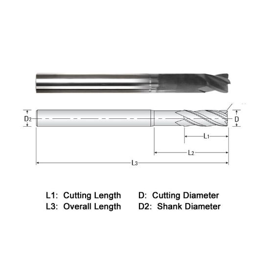 Picture of WIDIN WGR534A0241125-4-015 DIA 3/8 SH 0.3750 LOC 0.3750 OAL 4.00 End Mill Standard Flute Standard Helix Carbide Diamond Single End Corner Radius 0.0150 0.38MM Z-GRA-MATE
