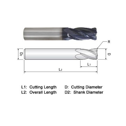 Picture of WIDIN ZR304A032030LS DIA 1/2 SH 0.50 LOC 3.00 OAL 6.00 End Mill Standard Flute Standard Helix Carbide AlTiN Single End Corner Radius 0.0300 0.76MM General Purpose