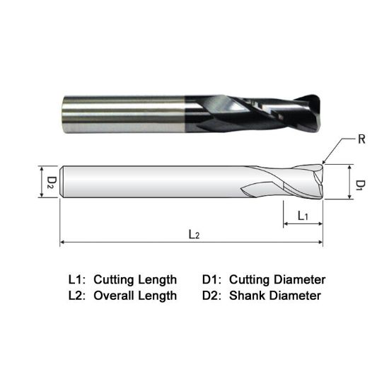 Picture of WIDIN ZR506A02020 DIA 5/16 SH 0.3125 LOC 0.7500 OAL 2.50 End Mill Standard Flute High Helix Carbide AlTiN Single End Corner Radius 0.0200 0.51MM Z-CLASSIC