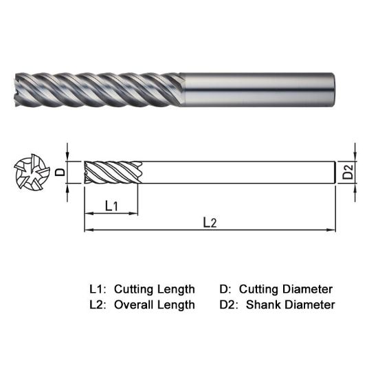 Picture of WIDIN XE515060 DIA 6MM SH 0.2362 LOC 0.9843 OAL 2.9528 End Mill Standard Flute Variable Helix Carbide TiAlN Single End Square Sharp X-STAR