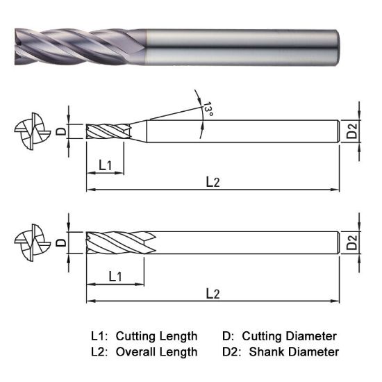 Picture of WIDIN ZE324061 DIA 6MM SH 0.2362 LOC 1.1811 OAL 3.9370 End Mill Standard Flute Standard Helix Carbide TiAlN Single End Square Sharp THUNDER