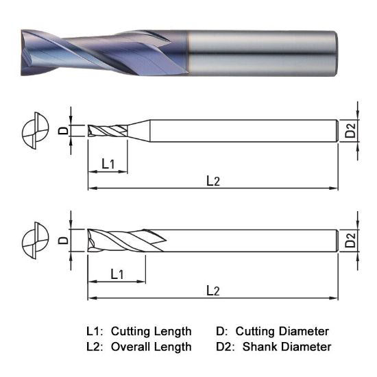 Picture of WIDIN ZE502020 DIA 2MM SH 0.2362 LOC 0.2362 OAL 1.6535 End Mill Standard Flute Standard Helix Carbide AlTiN Single End Square Sharp Z-CLASSIC