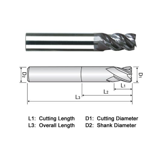 Picture of WIDIN XXE524A033 DIA 1/2 SH 0.50 LOC 0.6250 OAL 6.00 End Mill Standard Flute Variable Helix Carbide TiAlN Single End Square Sharp XX-STAR