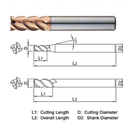 Picture of WIDIN ZE716060 DIA 6MM SH 0.2362 LOC 0.5118 OAL 1.9685 End Mill Standard Flute High Helix Carbide AlTiN Single End Square Sharp Z-STAR