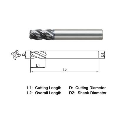 Picture of WIDIN VXR546A064015 DIA 1 SH 0.50 LOC 4.2500 OAL 7.00 End Mill Standard Flute Variable Helix Carbide TiAlN Single End Corner Radius 0.0150 0.38MM VH SERIES