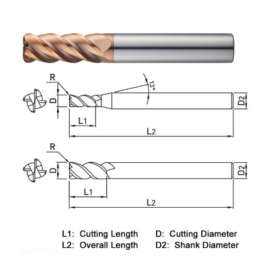 Picture of WIDIN ZR7140805 DIA 8MM SH 0.3150 LOC 0.7874 OAL 2.3622 End Mill Standard Flute High Helix Carbide AlTiN Single End Corner Radius 0.0197 0.50MM Z-STAR