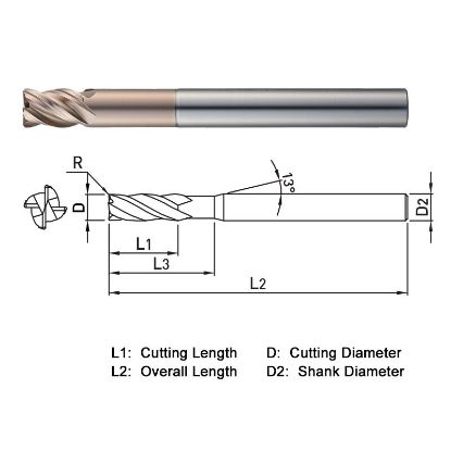 Picture of WIDIN WR51212005 DIA 12MM SH 0.4724 LOC 1.1811 OAL 3.1496 End Mill Standard Flute Standard Helix Carbide AlTiN Single End Corner Radius 0.0197 0.50MM WINNER