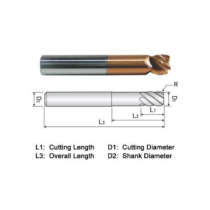 Picture of WIDIN ZS204A032090L DIA 1/2 SH 0.50 LOC 0.5625 OAL 4.00 End Mill Standard Flute Standard Helix Carbide AlTiN Single End Corner Radius 0.0900 2.29MM Z-STAR