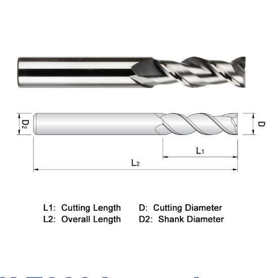 Picture of WIDIN WAE522A008 DIA 1/8 SH 0.1250 LOC 0.7500 OAL 2.50 End Mill Standard Flute Standard Helix Carbide DLC Single End Square Sharp ALU-WAVE