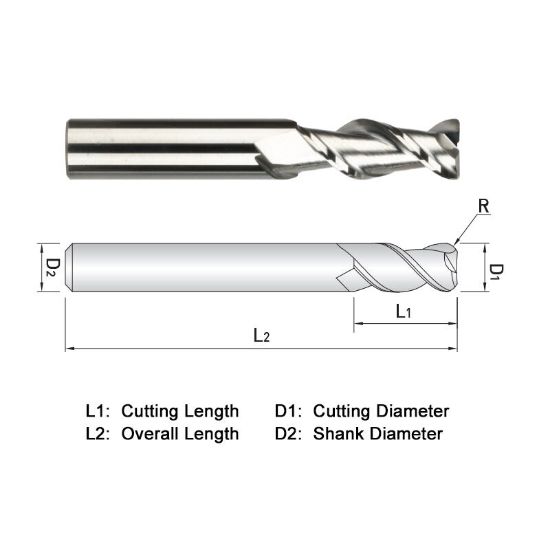 Picture of WIDIN WAR512A008010 DIA 1/8 SH 0.1250 LOC 0.3750 OAL 1.50 End Mill Standard Flute High Helix Carbide DLC Single End Corner Radius 0.0100 0.25MM ALU-WAVE