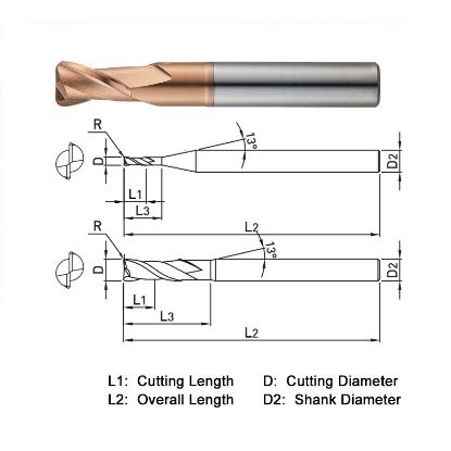 Picture of WIDIN ZR7020300310 DIA 3MM SH 0.2362 LOC 0.1770 OAL 2.1654 End Mill Standard Flute Standard Helix Carbide AlTiN Single End Corner Radius 0.0118 0.30MM Z-STAR