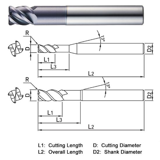 Picture of WIDIN ZR304H0610 DIA 6MM SH 0.2362 LOC 0.2756 OAL 2.3622 End Mill Standard Flute High Helix Carbide TiAlN Single End Corner Radius 0.0394 1.00MM THUNDER