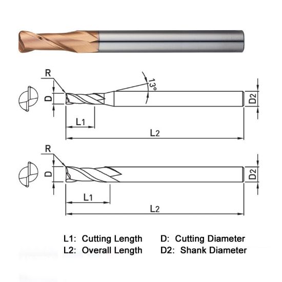 Picture of WIDIN ZR73212010 DIA 12MM SH 0.4724 LOC 1.1811 OAL 4.3307 End Mill Standard Flute Standard Helix Carbide AlTiN Single End Corner Radius 0.0394 1.00MM Z-STAR
