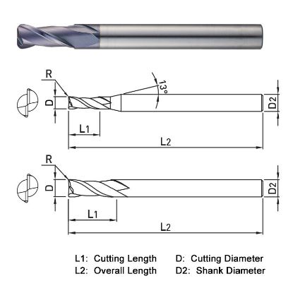 Picture of WIDIN ZR5220405 DIA 4MM SH 0.2362 LOC 0.4331 OAL 2.7559 End Mill Standard Flute Standard Helix Carbide AlTiN Single End Corner Radius 0.0197 0.50MM Z-CLASSIC