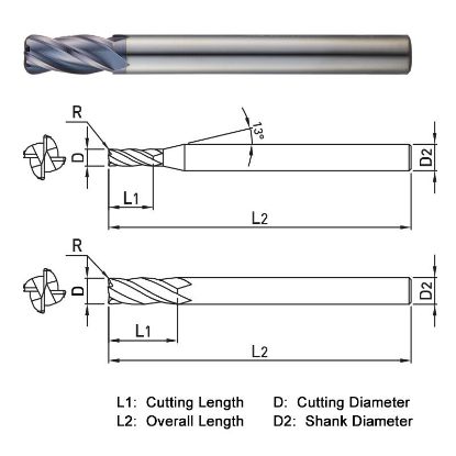 Picture of WIDIN ZR5240805 DIA 8MM SH 0.3150 LOC 0.7480 OAL 3.9370 End Mill Standard Flute Standard Helix Carbide AlTiN Single End Corner Radius 0.0197 0.50MM Z-CLASSIC