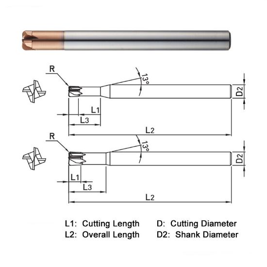 Picture of WIDIN ZSPM4120-30 DIA 12MM SH 0.4724 LOC 0.1969 OAL 3.1496 End Mill Standard Flute High Helix Carbide AlTiN Single End Corner Radius 0.1181 3.00MM Z-STAR
