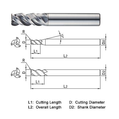 Picture of WIDIN XCR5030605 DIA 6MM SH 0.2362 LOC 0.5906 OAL 1.9685 End Mill Standard Flute High Helix Carbide TiAlN Single End Corner Radius 0.0197 0.50MM X-STAR