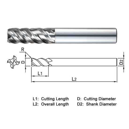 Picture of WIDIN XCR5042505 DIA 20MM SH 0.9843 LOC 1.9685 OAL 4.7244 End Mill Standard Flute High Helix Carbide TiAlN Single End Corner Radius 0.0197 0.50MM X-STAR