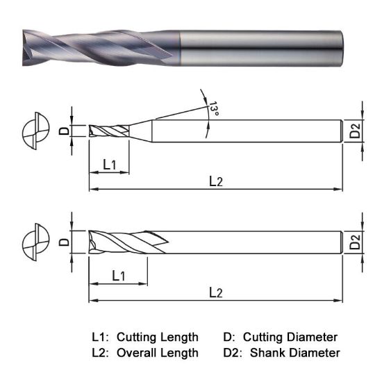 Picture of WIDIN ZE322031 DIA 3MM SH 0.2362 LOC 0.7874 OAL 2.7559 End Mill Standard Flute Standard Helix Carbide TiAlN Single End Square Sharp THUNDER