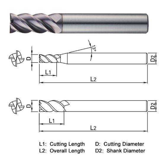 Picture of WIDIN ZE514A0040156-3 DIA 1/16 SH 0.1875 LOC 0.1250 OAL 3.00 End Mill Standard Flute Standard Helix Carbide AlTiN Single End Square Sharp CLASSIC