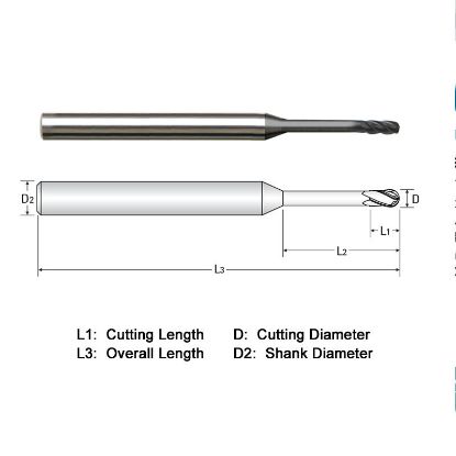 Picture of WIDIN WGB514A0020375-3 DIA 1/32 SH 0.1250 LOC 0.0937 OAL 3.00 End Mill Standard Flute Standard Helix Carbide Diamond Single End Ball Nose Z-GRA-MATE