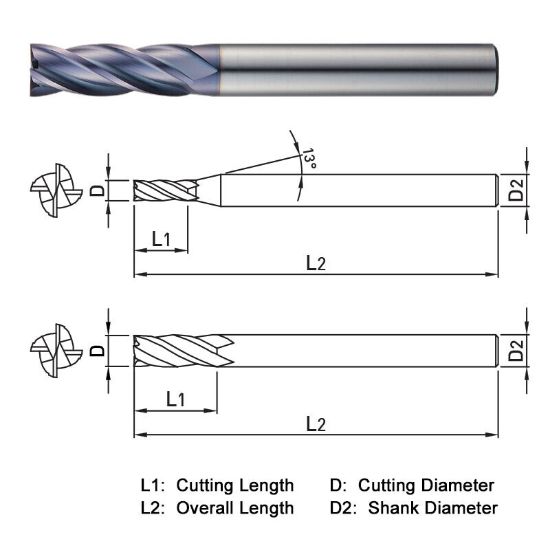 Picture of WIDIN ZM504080 DIA 8MM SH 0.3150 LOC 0.9843 OAL 2.7559 End Mill Standard Flute Standard Helix Carbide AlTiN Single End Square Sharp Z-CLASSIC