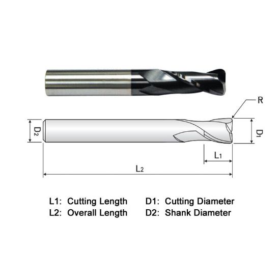 Picture of WIDIN ZR502A00830 DIA 1/8 SH 0.2500 LOC 0.2500 OAL 2.2500 End Mill Standard Flute Standard Helix Carbide AlTiN Single End Corner Radius 0.0300 0.76MM Z-CLASSIC