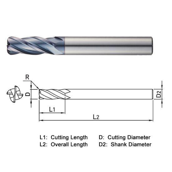 Picture of WIDIN ZR5141620 DIA 16MM SH 0.6299 LOC 1.5748 OAL 3.9370 End Mill Standard Flute Standard Helix Carbide AlTiN Single End Corner Radius 0.0787 2.00MM Z-CLASSIC