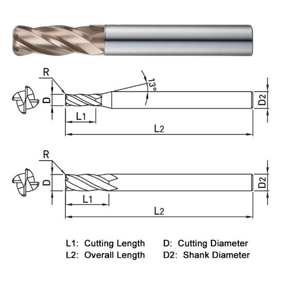 Picture of WIDIN WR50416005 DIA 16MM SH 0.6299 LOC 1.2598 OAL 5.9055 End Mill Standard Flute Standard Helix Carbide AlTiN Single End Corner Radius 0.0197 0.50MM WINNER
